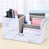 New Marble Small Pen Holder Pencil Box PU Leather Desk Organizer Mobile Phone Stand Name Card Holder