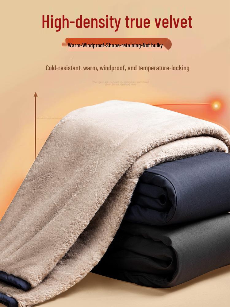 Romon Winter Elderly Men's Thickened Fleece-Lined Casual Cotton Pants