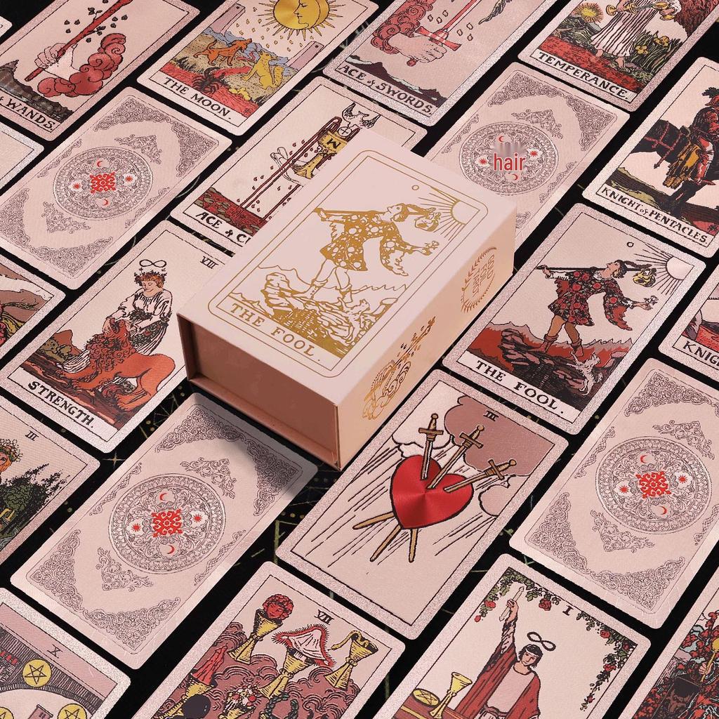 Rose Gold Foil Tarot Cards - Waterproof PVC, High-Quality Print, Board Game Set.