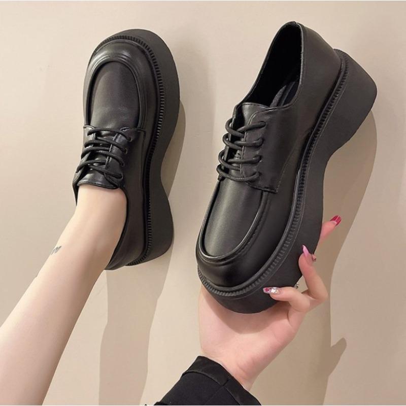 Spring/Autumn New Sponge Cake Thick Sole Lace-up Comfortable Casual Women's Shoes Retro Round-toe Jane Single Shoes