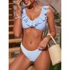 Blue Striped Print Ruffled Edge Bikinis Sets Push Up Swimwear Sexy Swimsuit Women 2025 High Cut Bathing Suit Back Knotted Bikini