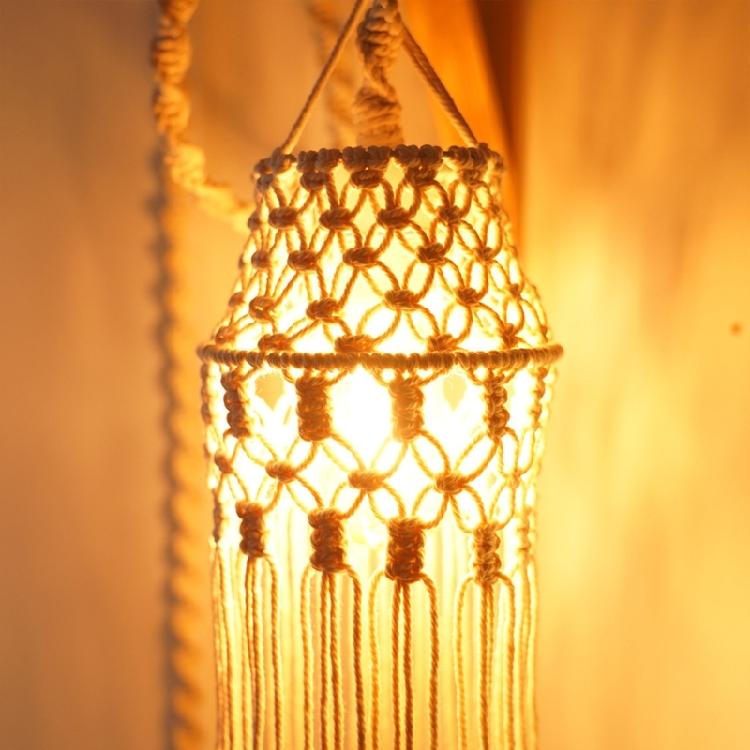 Bohemian Macrames Tapestry Light Shade Cotton Rope Tassels Handwoven Hanging Pendant Lamp Cover Lampshade for Home Decor