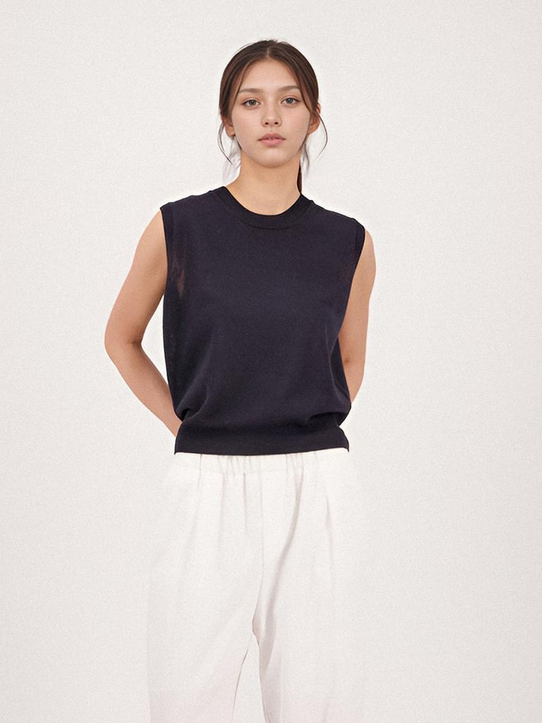 ACUD Linen Round Neck Sleeveless Knit _Ivory