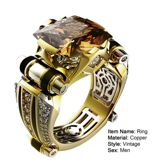 Anello da uomo Gioielli vintage Regalo Anello da dito intagliato intarsiato con strass in rame per la vita quotidiana