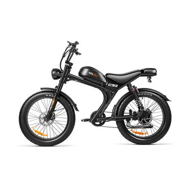 EMOKO C93pro-24 Retro elektrikli bisiklet, 24x4 inç arazi kalın lastikler, 48V 23Ah batarya, tam süspansiyon sistemi, hidrolik frenler.