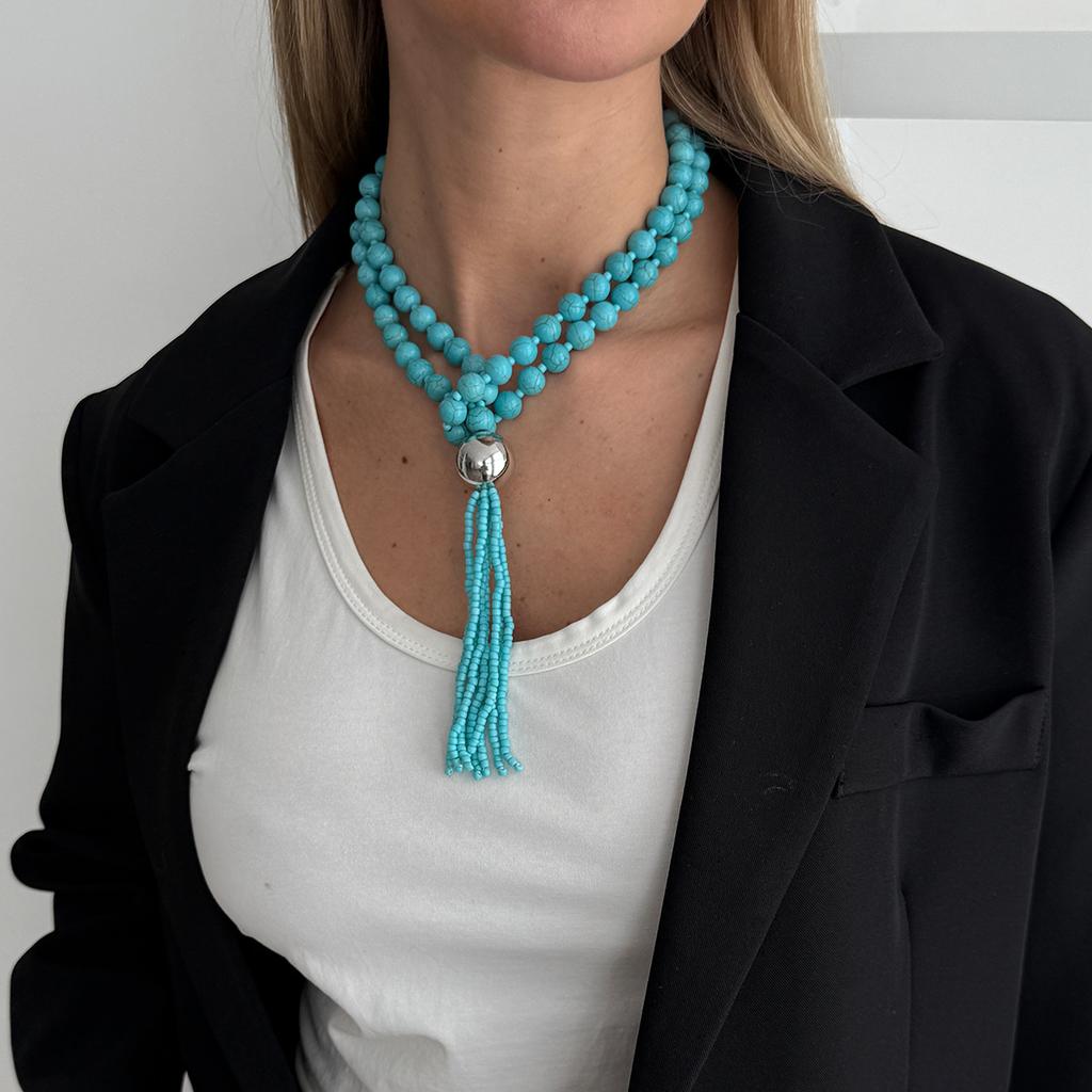 Fashion Acrylic Beads Stacked Necklace, Temperament Large Pearl Rice Beads Fringed Collarbone Necklace