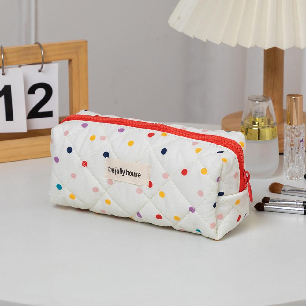 Polyester Colorful Dot Makeup Bag With Large Capacity Portable Travel Organizer For Students