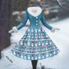 Women's Casual Dress Long-Sleeve V-Neck Patchwork Fleece Christmas Print Dress