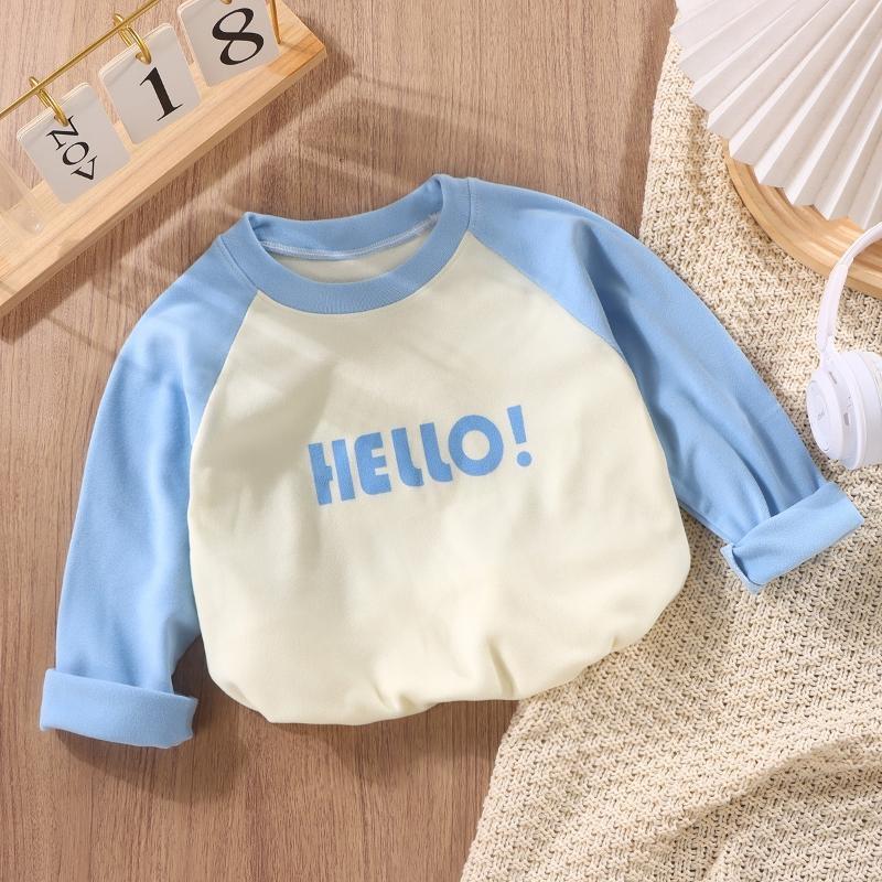 Korean Toddler Girl Thin Sweatshirt Cotton Letter Spliced Sleeve Baby Girl Tops Loose Round Collar Boys Base Shirts