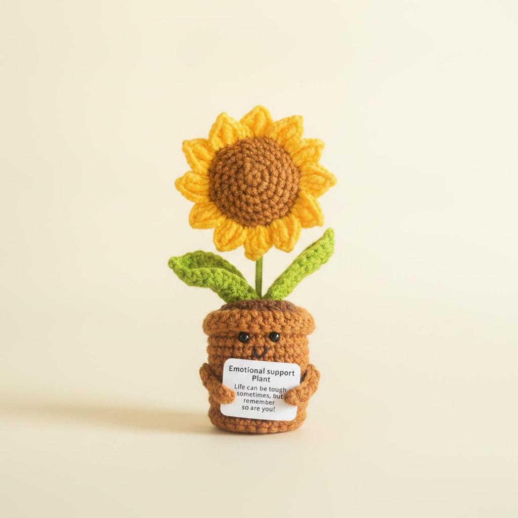 Milk Yarn Crocheted Plant Ornament Indoor with Face and Arms Compact Handmade