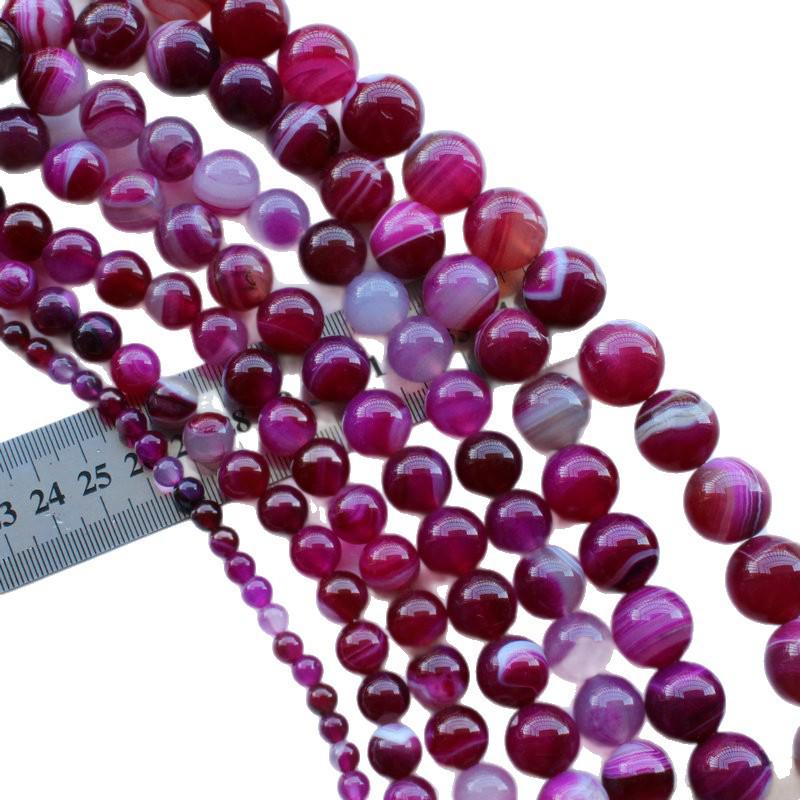 Hot Pink Striped Agate Beads for DIY Jewelry Making, Sizes 4-18mm