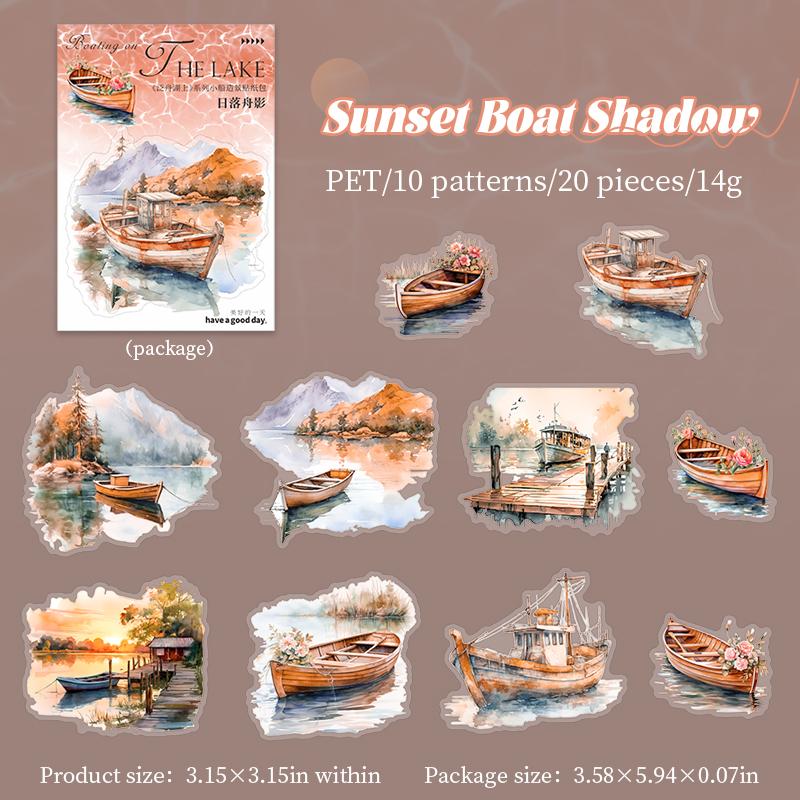 

20 Sheets/set PET Sticker Pack Boating Lake Series Background of Outdoor Tourism Small Boat Hand Account DIY Material Stickers