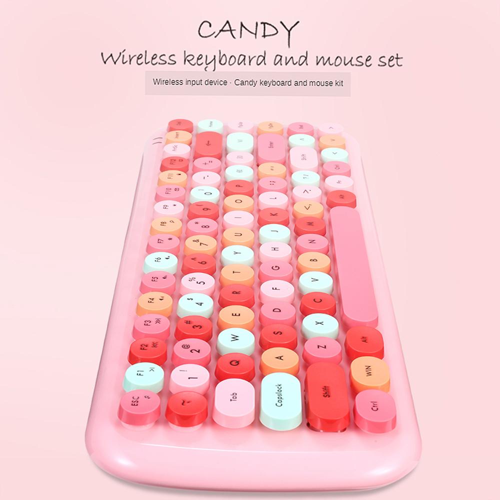 2023 Tastatur-Maus-Kombination, kabellos, 2,4 G, gemischte Farben, 84 Tasten, Mini-Tastatur-Maus-Set mit kreisförmigen Punk-Tastenkappen
