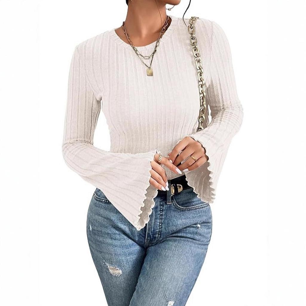 Damenmode Lässige Glockenärmel Bluse mit Kragen