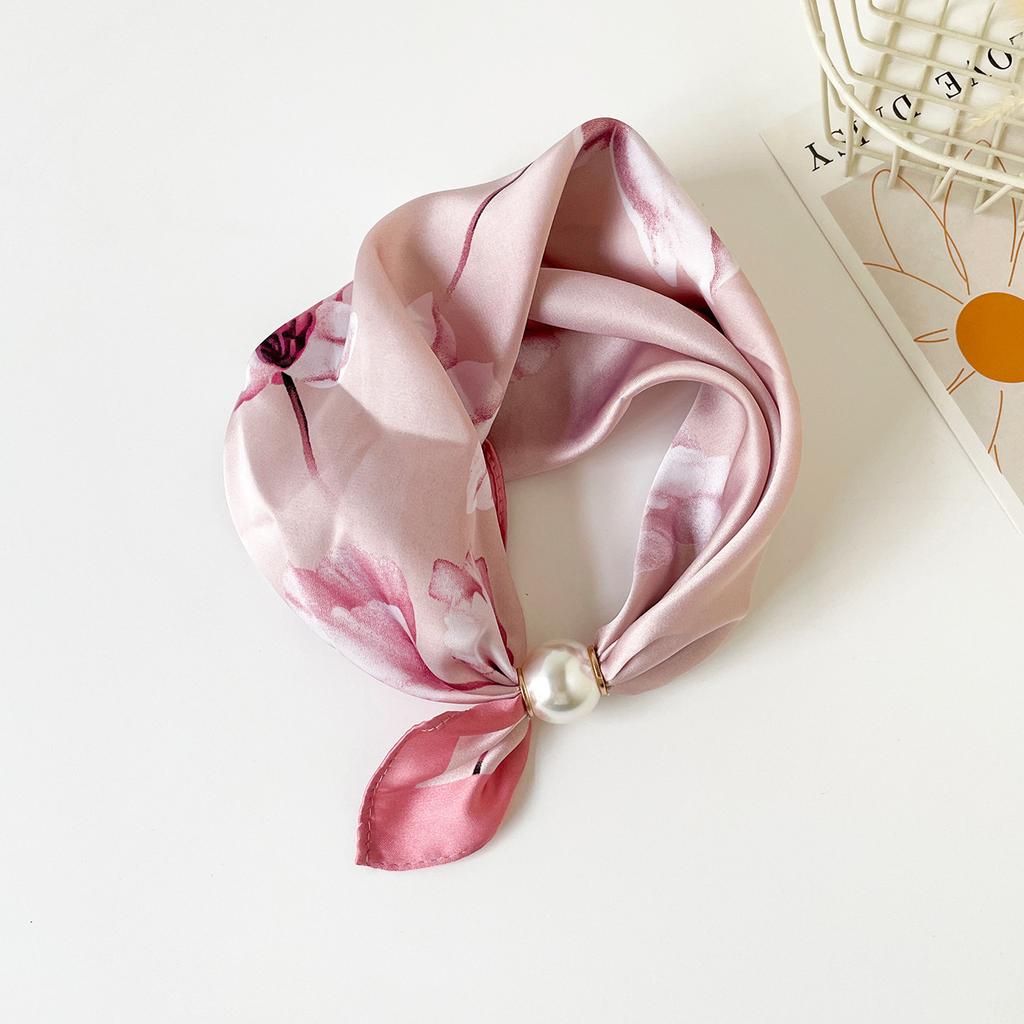 Scarf Magnetic Silk Collarbone Pearl Neck Scarf Thin Lazy Pendant Chain Buckle Bandana Handkerchief Foulards Femme Accesories