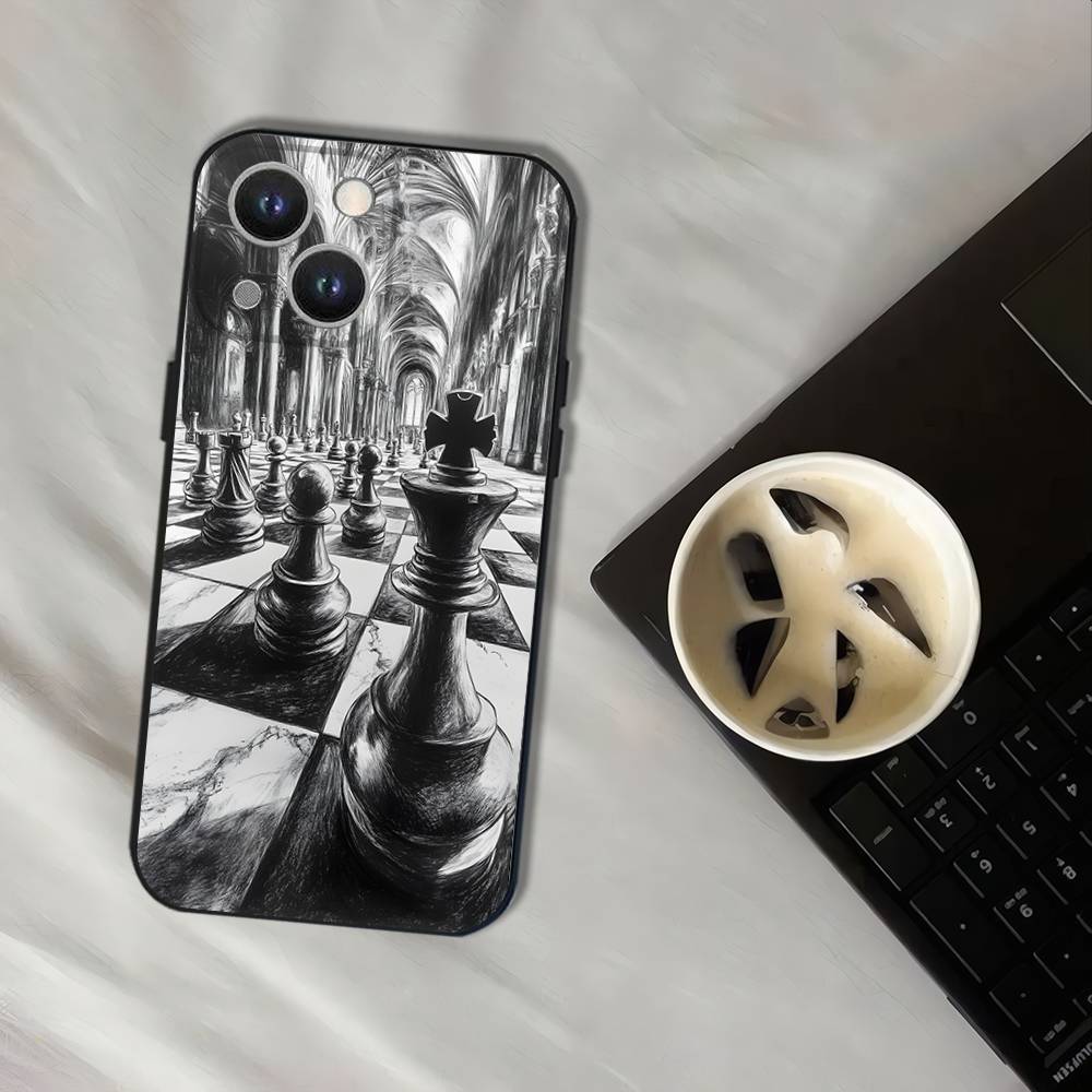 Chess Phone Case For iPhone 17,16,15,14,13,12,11,Pro,XS,Max,XR,Plus,E,SE4,Mini Black Soft Cover