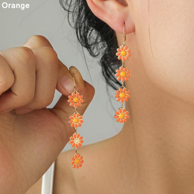Fashion Colorful Daisy Drop Earring Vintage Long Tassel Dangle Earrings for Women Wedding Party Jewelry Gift