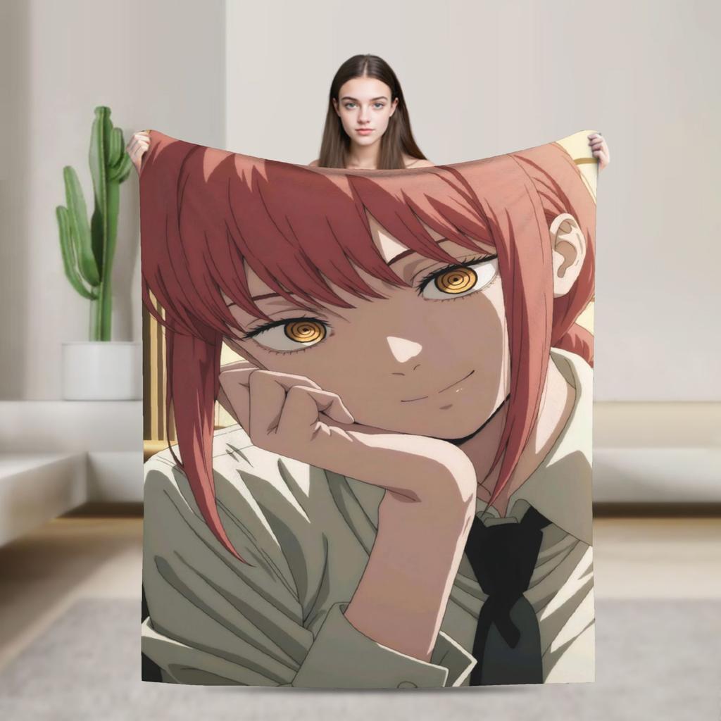 Makima Anime Girl Blanket C-Chainsaws Flannel Novelty Warm Throw Blanket for Home Summer