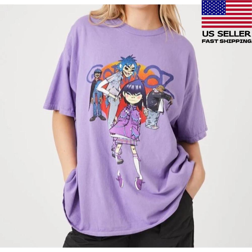 Графическая фиолетовая футболка Gorillaz Новая унисекс футболка XL