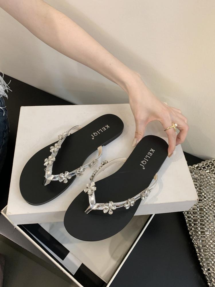 Fashion Flower Slippers Casual Shoes Woman 2025 Glitter Slides Rubber Flip Flops Luxury Jelly Soft Hawaiian Crystal Leisure Fashion Scan