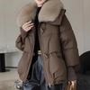 Women Brown Down Jacket Winter Coat New Fashion Warm Thick Short Loose Cotton Splicing Fur Collar Quilted Coat Women Clothing
