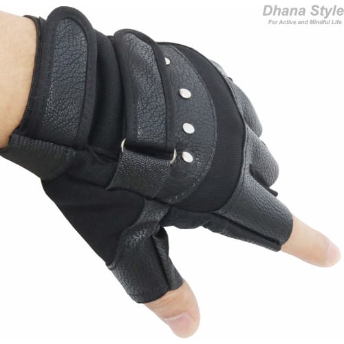 Half-finger Tactical Gloves, Soft Leather Fingerless Studded Gloves, PU Leather, Fingerless, Double Adjuster, Half-finger Gloves, Cycling, Outdoor, Ai