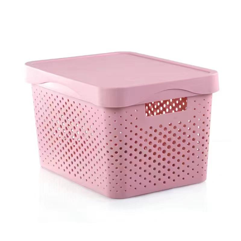 Hollow Plastic Storage Basket with Lid - Desktop Organizer & Wardrobe Bin