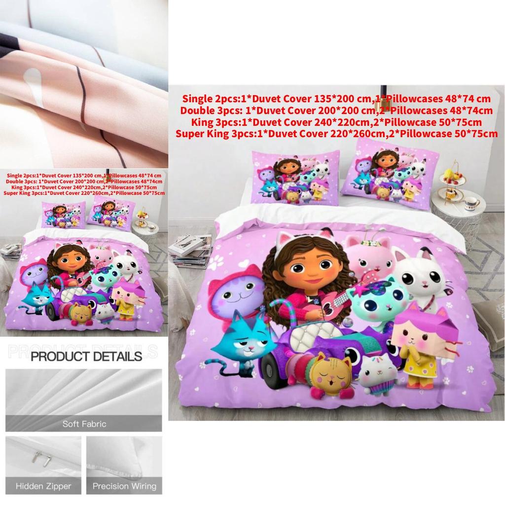 Gabbys Dollhouse 3d Printed Duvet Cover Set For Kids Bedroom Decor