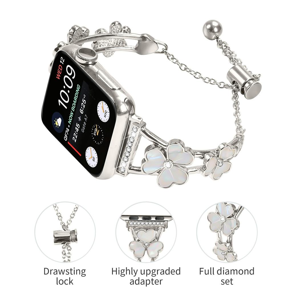 Watchband For Apple Watch Series 11 10 42mm/9 8 7 41mm/SE3 SE2 SE 6 5 4 40mm/3 2 1 38mm Heart Clover Zinc Alloy Metal Strap