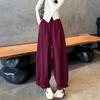 summer autumn elastic waist loose casual ruffles ankle length pants women solid color all-match trousers