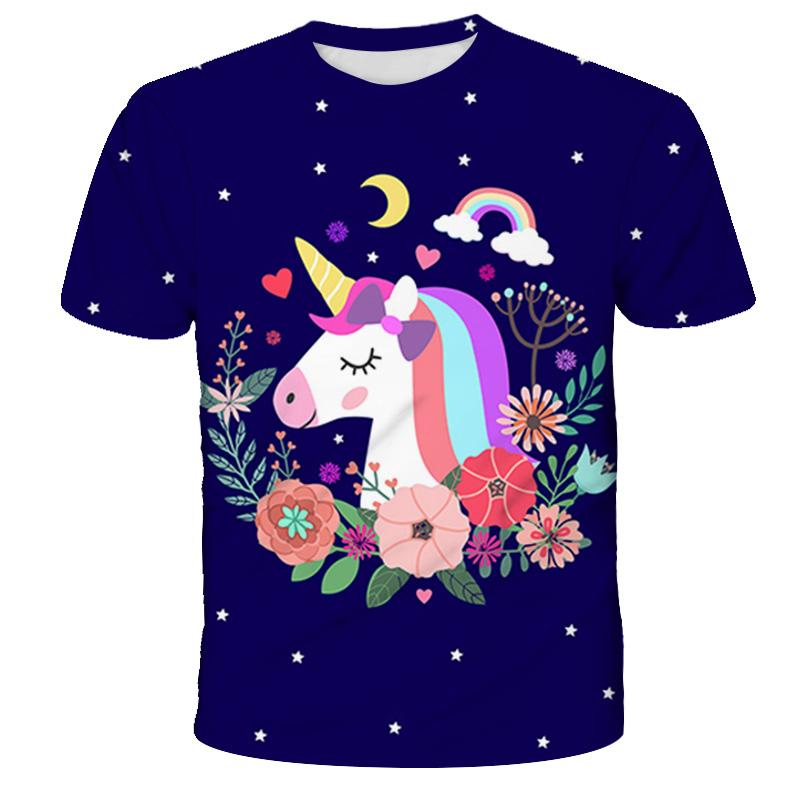 Sommer Rosa Unicorn 3D T-skjorte for barn Tenåringer Klær Baby tegneserier Anime Populært trykk T-skjorter Klær til jente T-skjorte