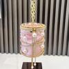 Luxury Design Banquet Bag Women Pearl Rhinestone Shiny Chain Cylindrical Shape Handbag Ladies Fashion Elegant Metal Bucket Bags