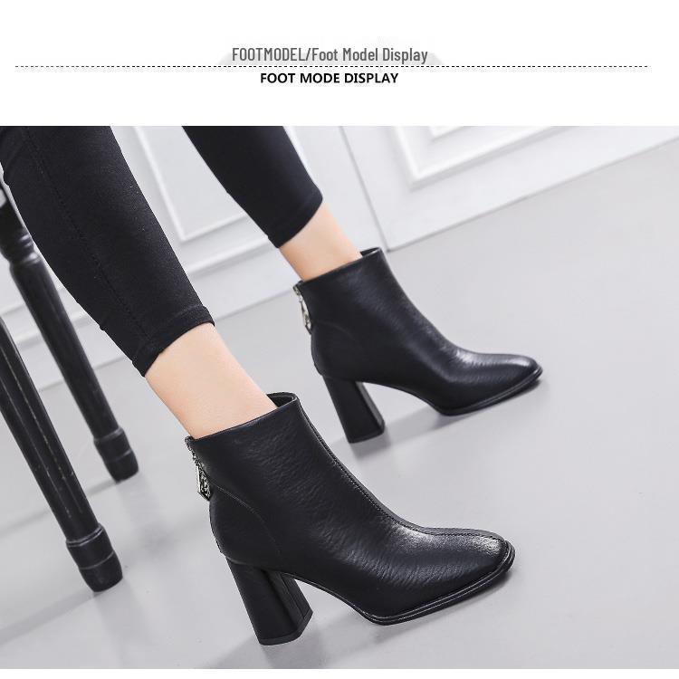Women's High Heel Ankle Boots: British Style, Chunky Heel, Square Toe, Slim Fit – Perfect for Autumn and Winter.