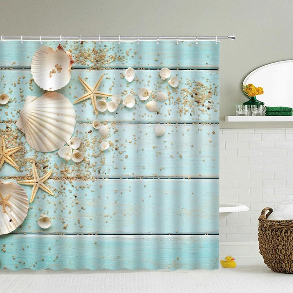 Pláž Moře Palmy Sprchové závěsy Scenérie Vodotěsné 3d Koupelnové závěsy s háčky Domácí dekorace Omyvatelná koupelnová zástěna