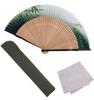 Folding Stylish Business Fan Folding Fan Case with Handkerchief Short Seifu [Osaka Choseido] Men's Fan, Bag, Set, Fabric, (Green)