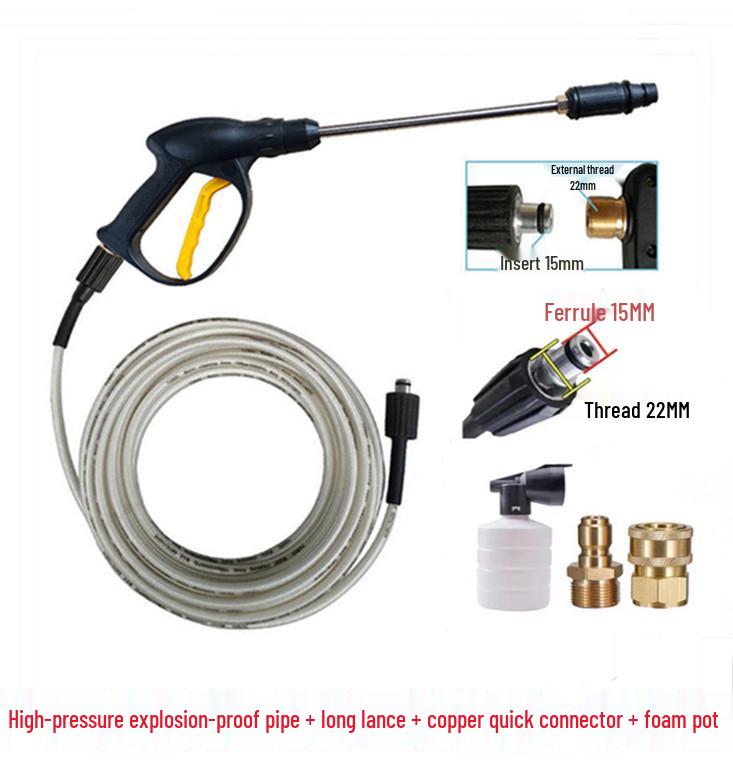 Stainless Steel High-Pressure Car Washer Hose Set with Nozzle