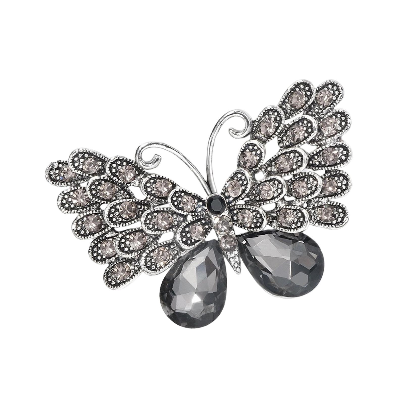 

Элегантная винтажная брошь-бабочка с акцентом из стразов для женщин, модный значок с животным, аксессуар для свадебной вечеринки серый