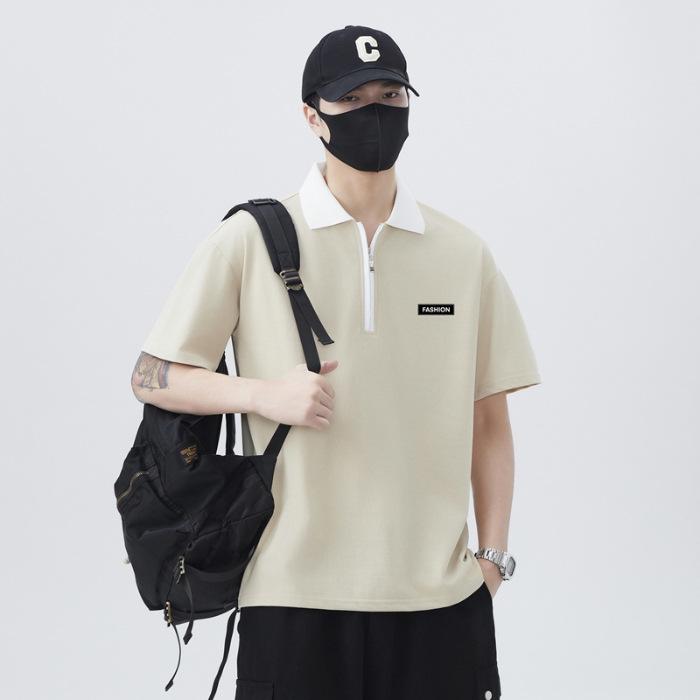 

Мужская новая летняя футболка Свободная трендовая дышащая с лацканами Короткорукавная футболка-поло 3XL