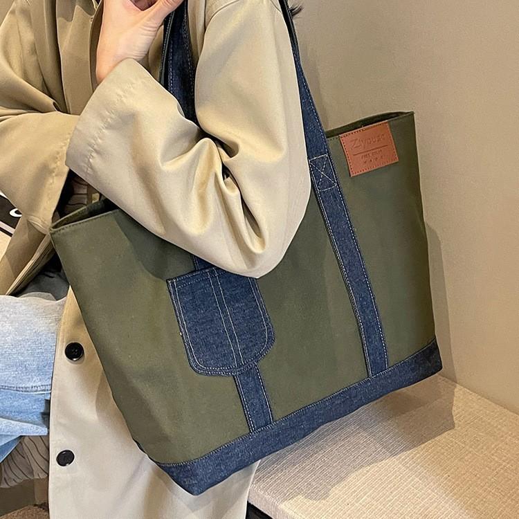 Canvas Große Tasche Damen Neue Lässige Schultertasche Große Kapazität Klasse Pendlertasche Tragetasche