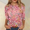 Women's Casual Floral Print Three Quarter Sleeve Round Neck Top Lightweight Comfortable Fit Versatile Everyday Wear