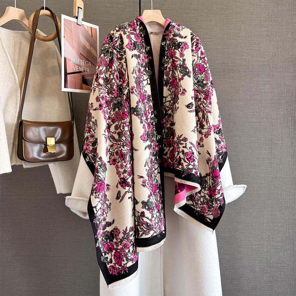 Luxury Winter Flower Pattern Cashmere Scarf Women  Design Warm Pashmina Blanket  Scarves Female Shawl Thick Foulard Bufanda