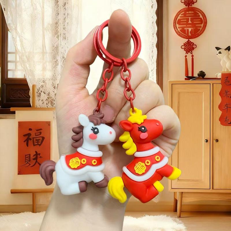 Cute 2026 Year Of The Horse Keychain Zodiac Pony Pendant Couple Backpack Fashionable Accessory Jewelry New Year Mascot Gifts