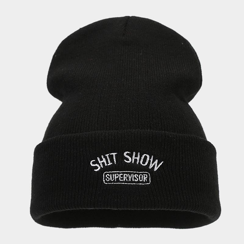 70G round machine acrylic knitted hat tide SHIT SHOW embroidered letter stack wool hat winter hundred personality hat
