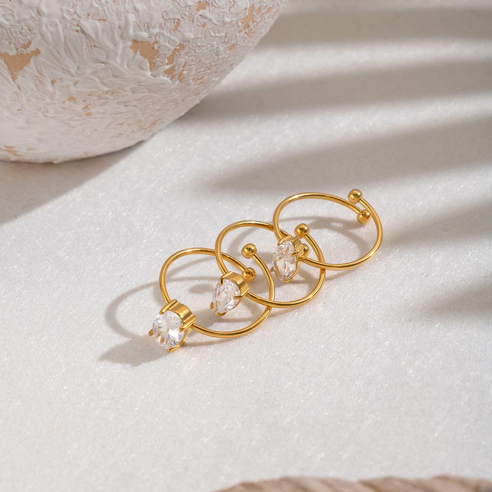 Stainless Steel Shiny Zircon Ring for Neutral Geometric Water Drop Open Ring Fashion Waterproof Wedding Hand Jewelry Accessories