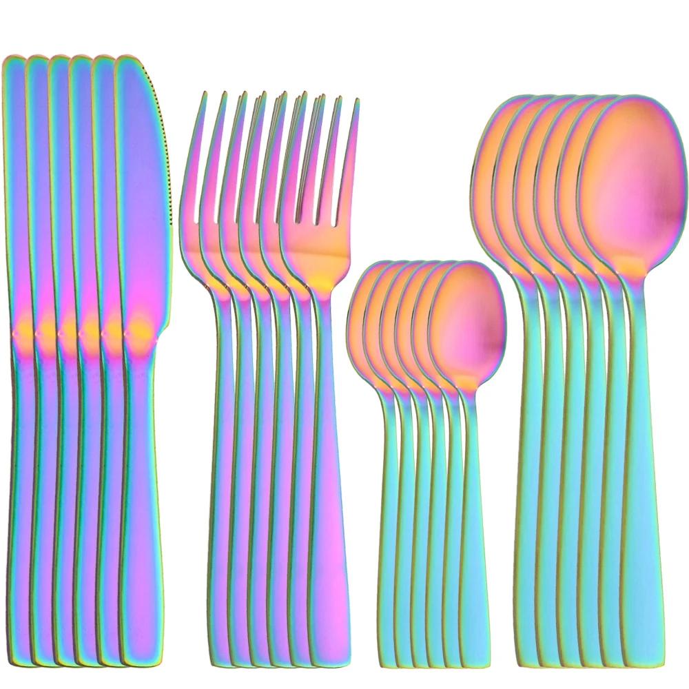 24Pcs Stainless Steel Tableware Set Western Dinnerware Sets Knife Forks Tea Spoons Cutlery Fork Flatware Matte Kitchen