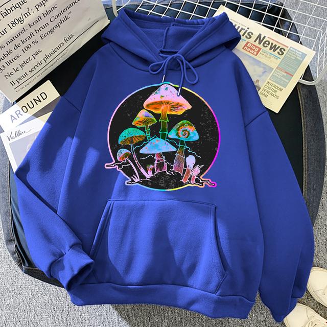 Garden of Shrooms Colorful Neon Print Unisex/Women Cotton Hoodie Casual Oversized Pullover Popular Sweatshirt Trend Unisex Clothing