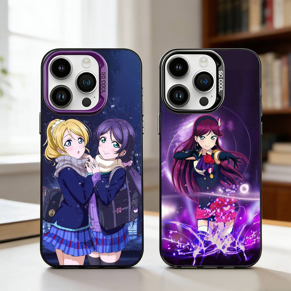 Love L-Live Anime Phone Case For iPhone17 16 15 14 13 12 Pro Max Grey Black Matte Laser Metallic Aurora Funda