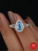 925 Sterling Silver Vintage Fashion Sea Blue Pear Zircon Ring For Women Engagement Wedding Simple High Quality Fine Jewelry