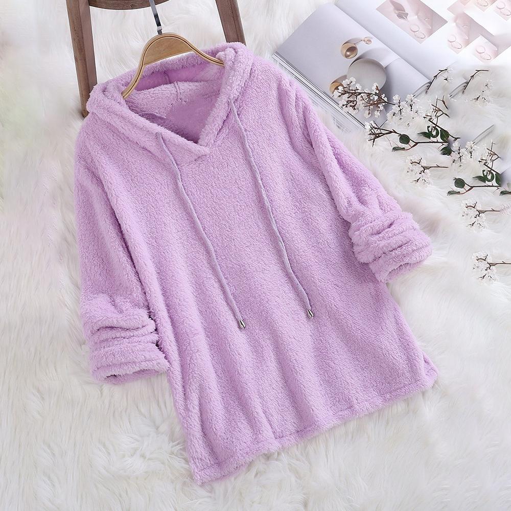 Rudens Žiemos Ilgomis Rankovėmis Pliušiniai Džemperiai su Gobtuvu Moterims Pūkuoti Džemperiai Flanelinis Puloveris Pižama Laisvi Džemperiai Viršūnės Didelio Dydžio
