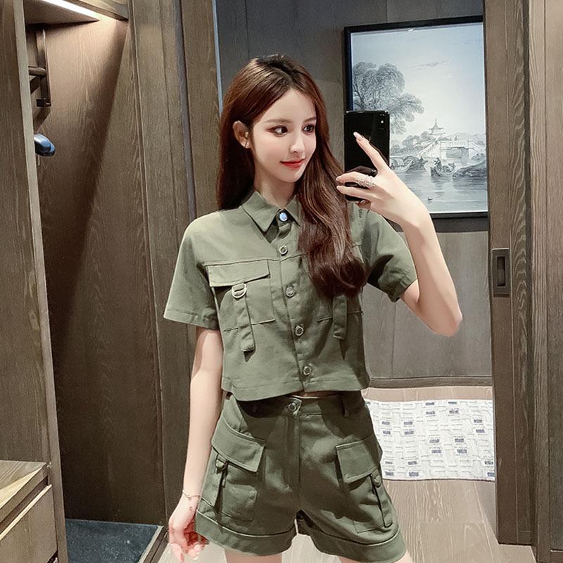 Stylish Two-Piece Women's Suit: European Summer Cotton Shirt & Wide-Leg Shorts